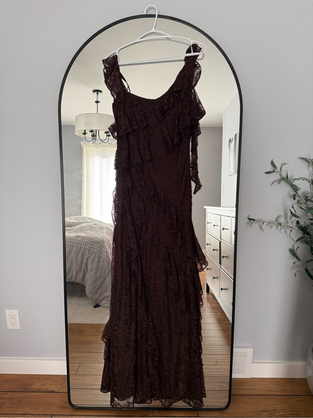 ASOS Dark Brown Lace Ruffle Midaxi Dress - Picture 2 of 2